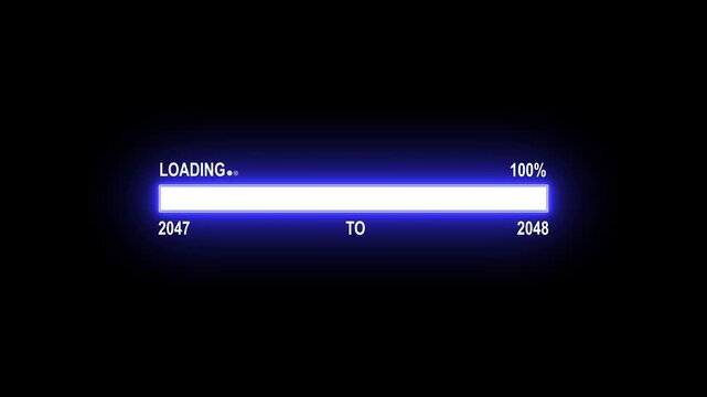 Loading Bar Showing Progress From Year 2047 To 2048 With 100 Percent Complete progress bar progress indicator. 4K motion animation on a transparent background alpha channel.
