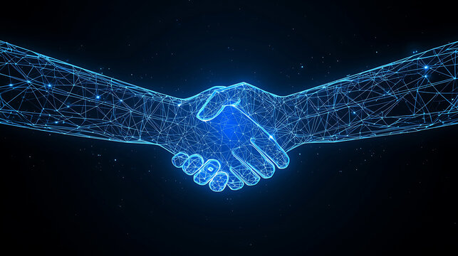 Futuristic digital handshake representing technology and connection in a hightech world - Powered by Adobe