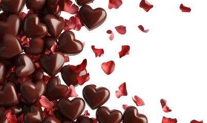 Chocolate heart candy with rose petals for romantic occasions and celebrations