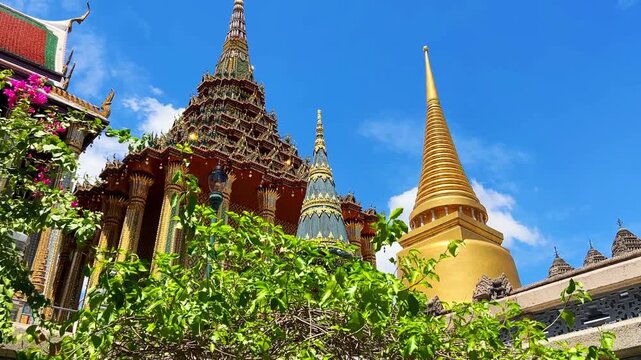 BANGKOK, August 20, 2022: Wat Phra Kao. The Temple of the Emerald Buddha. The most sacred Buddhist temple in Thailand. The temple is home to the Royal Library and the Chakri Dynasty Mausoleum.4К