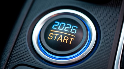 Car engine start button technology concept closeup
