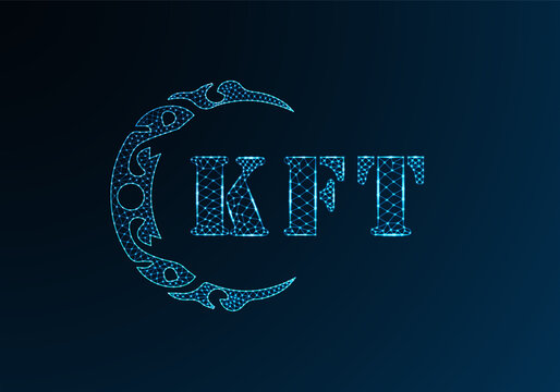 Low poly letter logo KFT design. KFT letter logo low poly vector design on blue color gradient background. KFT logo low poly design