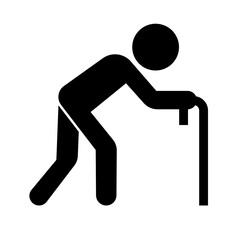 Old man with cane silhouette icon. Vector.