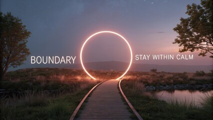 Luminous Circle Above Path in Surreal Night Landscape