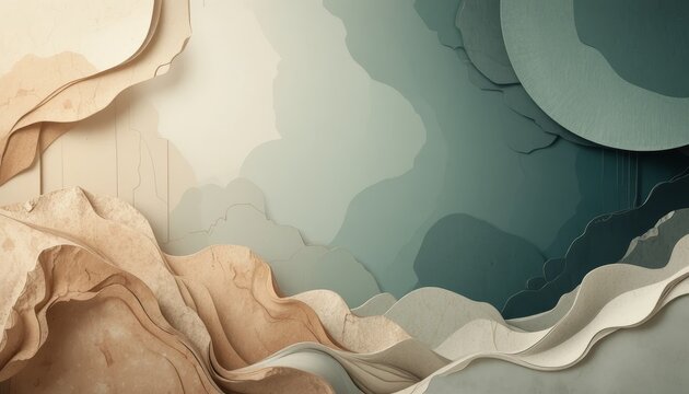 For contemporary eco-friendly design, an abstract organic background with flowing curves, gentle earthy tones, and natural forms