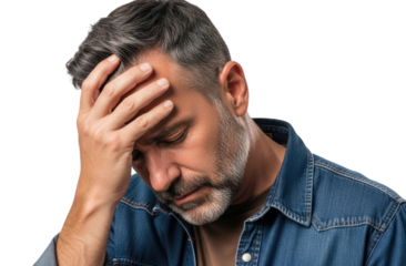 Man holding his head in despair transparent background cutout png