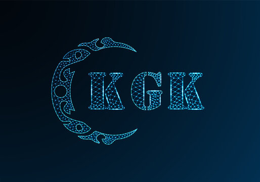Low poly letter logo KGK design. KGK letter logo low poly vector design on blue color gradient background. KGK logo low poly design