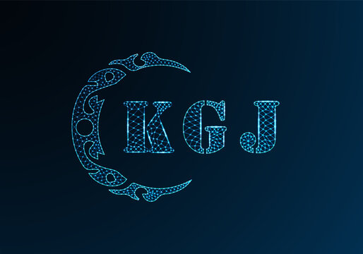 Low poly letter logo KGJ design. KGJ letter logo low poly vector design on blue color gradient background. KGJ logo low poly design