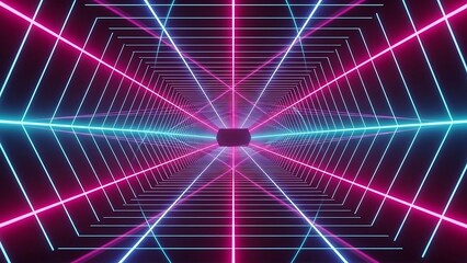 Vibrant Neon Light Beams in Geometric Pattern.