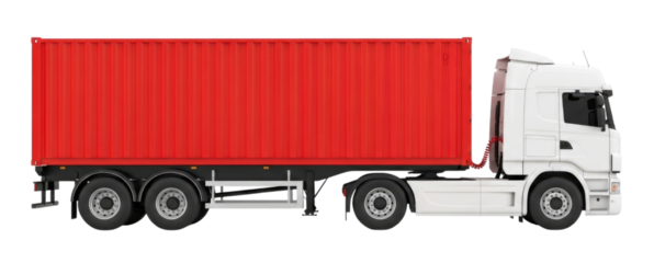 Red container truck transparent background cutout png