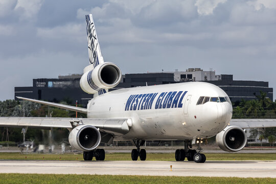 Western Global Airlines McDonnell Douglas MD-11F airplane at Miami airport in the United States