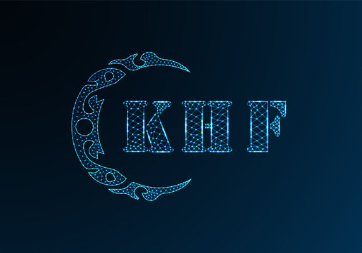 Low poly letter logo KHF design. KHF letter logo low poly vector design on blue color gradient background. KHF logo low poly design