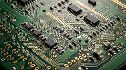 Green circuit board with electronic components