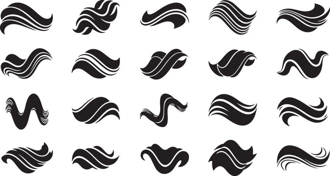Black wavy line art icons set