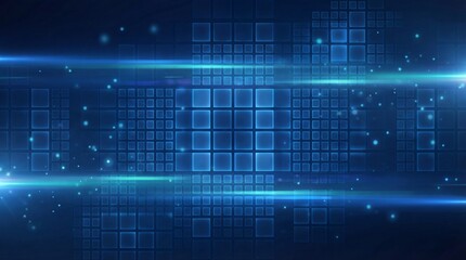 Obraz premium Blue digital grid background with light effects