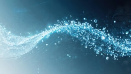 Abstract Blue Wave of Bubbles and Light Particles.