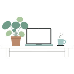 Minimalist workspace setup with laptop mockup and houseplant