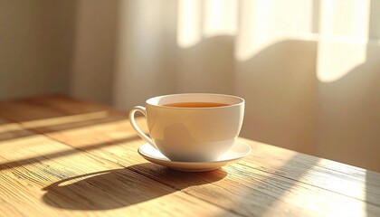 A hot cup of coffee and a steaming cup of tea sit on a rustic wooden table in a cafe, serving as a morning breakfast beverage break with a brown espresso mug and a white saucer
