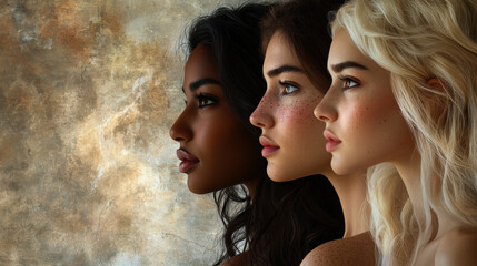 Fototapeta premium Diverse group of women showcasing unique beauty and features in a harmonious line-up