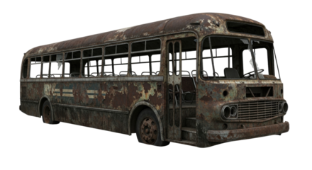 Abandoned rusty bus transparent background cutout png