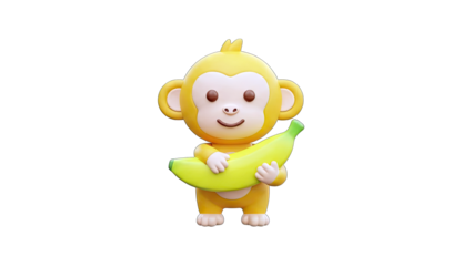 Cute Cartoon Monkey Holding Banana on White Background