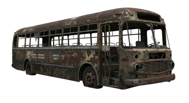 Abandoned rusty bus transparent background cutout png - Powered by Adobe