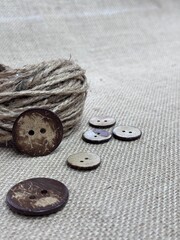 Wooden Brown buttons on the fabric