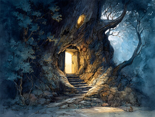 Secret Entrance - Watercolor Treehouse