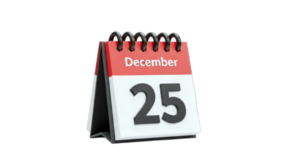 Calendar showing December 25th isolated on white background.