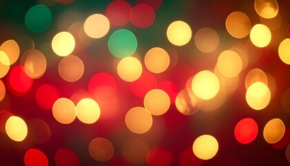 Obraz premium Glowing colorful bokeh circles create an abstract Christmas background with blurred bright lights and shiny yellow holiday decorations for a festive night celebration