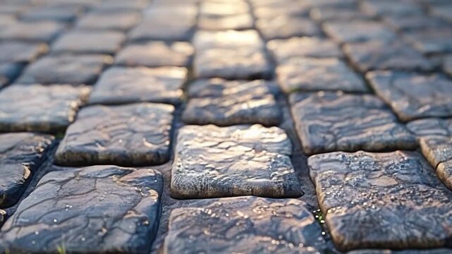 Video A close-up view of a cobble stone street with texture and details