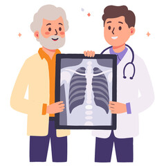 Fototapeta premium Elderly man holding x-ray. Senior showing chest x-ray. Doctor examining x-ray result. Older patient reviewing diagnosis. Elderly set