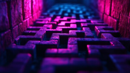 A mesmerizing labyrinth of illuminated pathways creates a captivating visual journey. The vibrant colors evoke a sense of mystery and exploration. Generative AI.