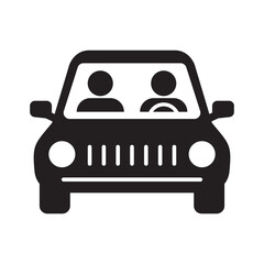 Car with Driver and Passenger, Black and White Vehicle Transportation Sign