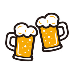 Two Mugs of Foamy Beer Clinking for a Toast