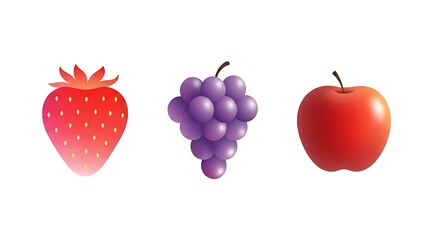 Fototapeta premium Fresh Fruit Strawberry Grapes Apple Illustration.