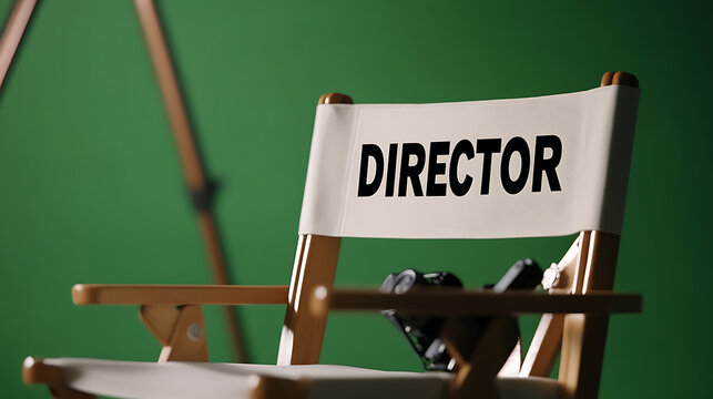 A director's chair stands poised against a vibrant green backdrop, evoking the energy and anticipation of a film set. The scene suggests creativity and a story about to unfold.