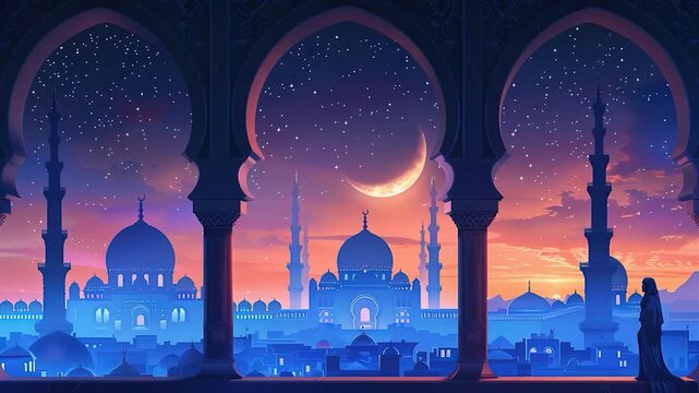 Video A mosque visible through a window, interior design possible use