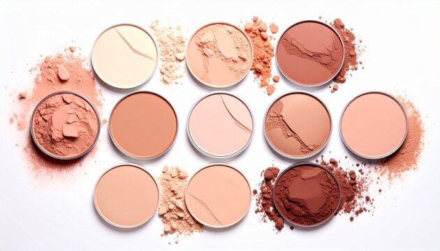 Pressed Powder Makeup Shades from Light to Deep Brown in Circular Containers