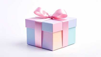 Obraz premium Pastel Gift Box with Pink Ribbon and Bow on White Surface