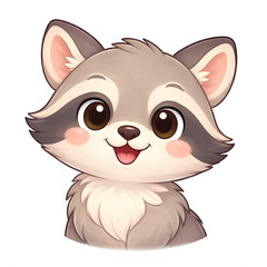 Cute Cartoon Raccoon Face Illustration Isolated on White Background