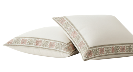 Two decorative pillows with intricate border design transparent background cutout png