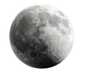 Detailed grayscale moon with visible craters and texture on black backdrop