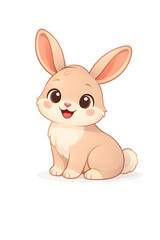 Fototapeta premium Cute Cartoon Bunny Smiling Illustration Isolated on White Background