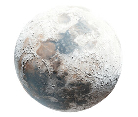 Planet-like moon with craters, textures, and soft light, isolated