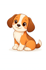 Cute Cartoon Puppy Sitting Illustration Isolated on White Background