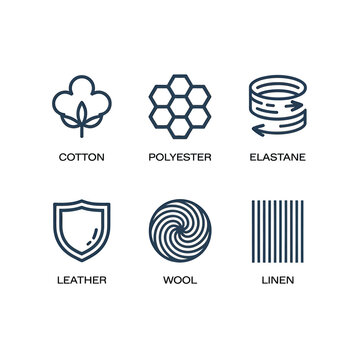 Fabric composition icons cotton polyester elastane leather wool and linen