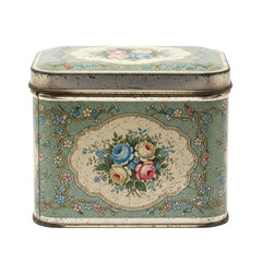Vintage Floral Tin Box Isolated Black Background