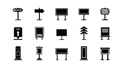 Various billboard and sign icons on white background
