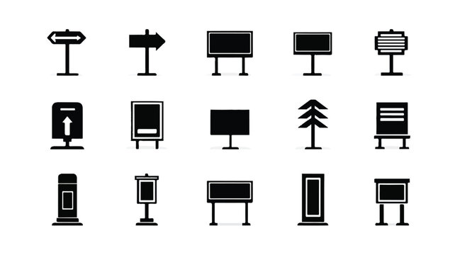 Various billboard and sign icons on white background